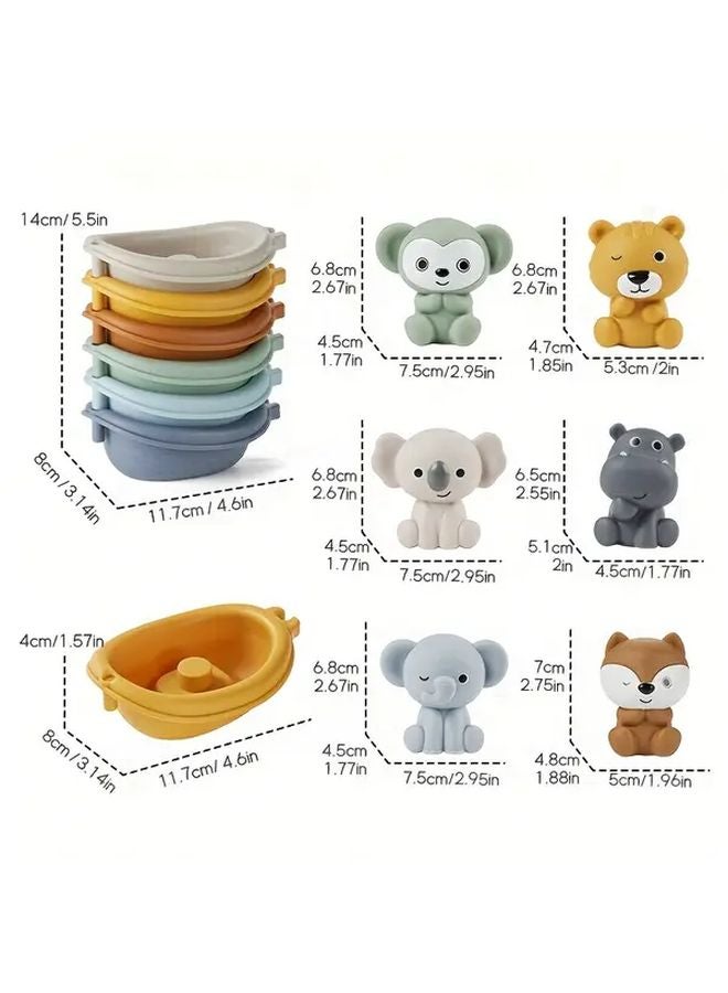 6pcs Floating Boat Toy Stackable Bathing Animal Finger Cover Water Play - Image 2